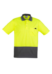 Mens Hi Vis Comfort Back Short Sleeve Polo in Yellow/Charcoal