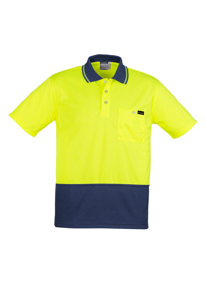 Mens Hi Vis Comfort Back Short Sleeve Polo in Yellow/Navy
