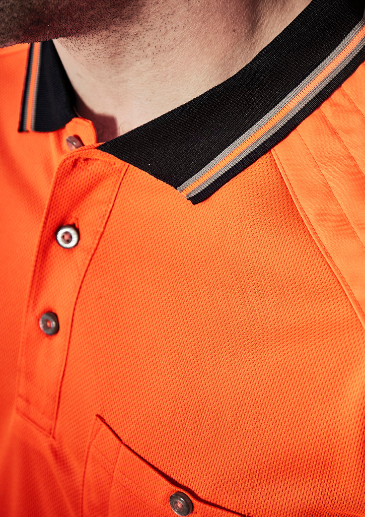Mens Hi Vis Reinforced Squad Short Sleeve Polo in Orange/Navy