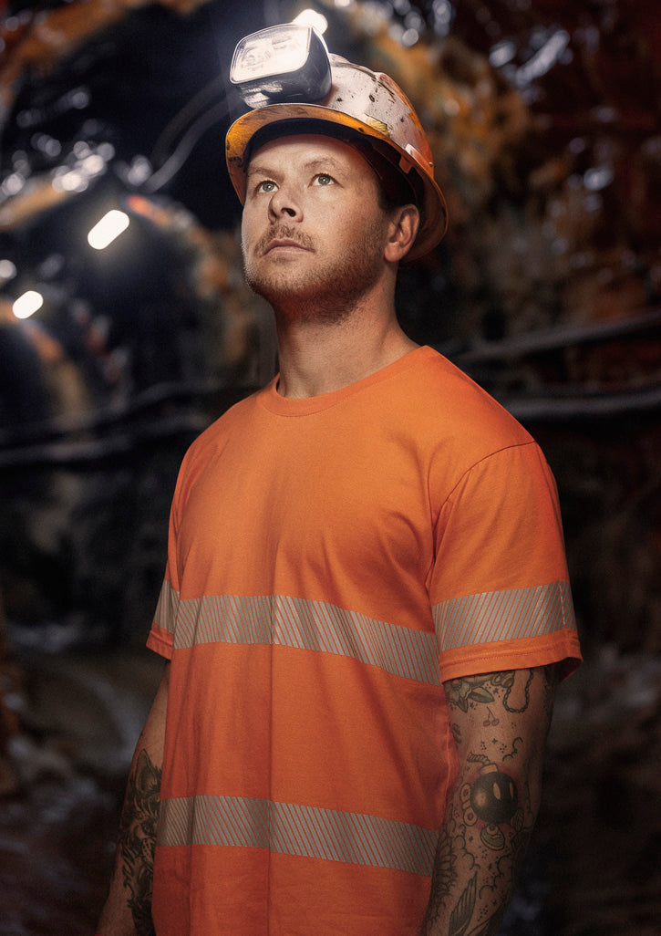 Mens Hi Vis Segmented Tape Cotton Tee in Orange