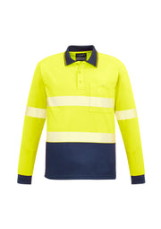 Unisex Hi Vis Segmented Tape Long Sleeve Polo in Yellow/Navy