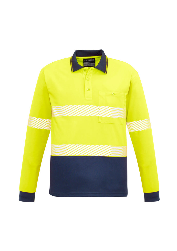Unisex Hi Vis Segmented Tape Long Sleeve Polo in Yellow/Navy