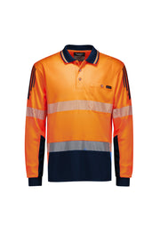 Mens Hi Vis Flux Segmented Tape Long Sleeve Polo in Orange/Navy