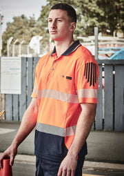 Mens Hi Vis Flux Segmented Tape Short Sleeve Polo in Orange/Navy