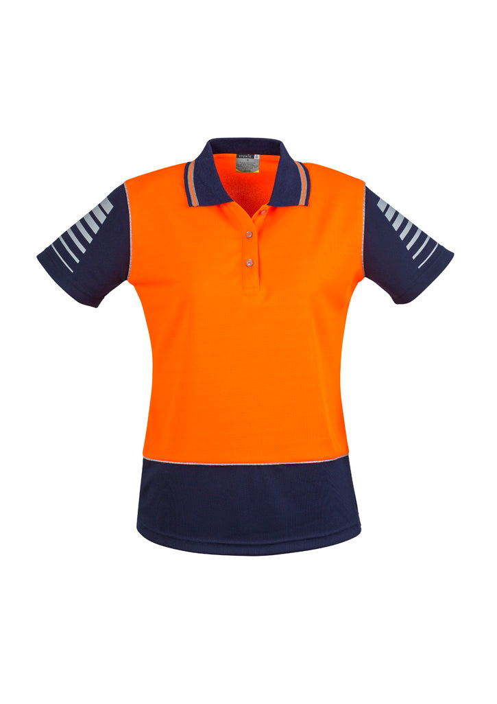 Womens Hi Vis Zone Short Sleeve Polo in Orange/Navy