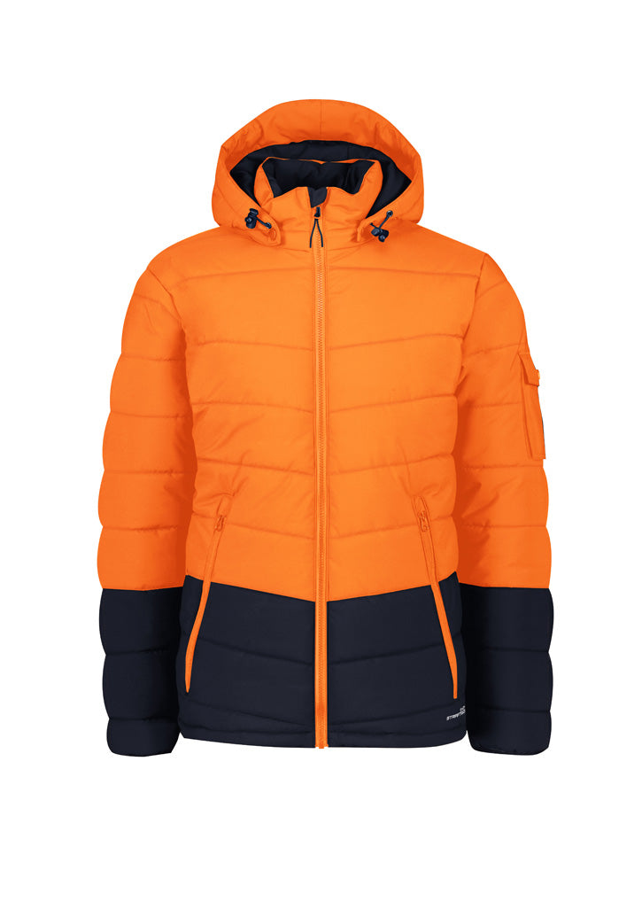 Unisex Streetworx Hooded Puffer Jacket in Orange/Navy