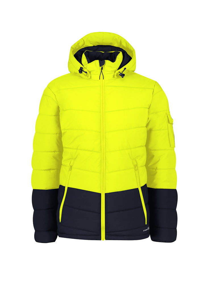 Unisex Streetworx Hooded Puffer Jacket in Yellow/Navy