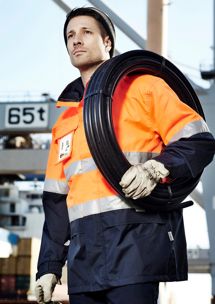 Mens Hi Vis Ultralite Waterproof Jacket in Orange/Navy