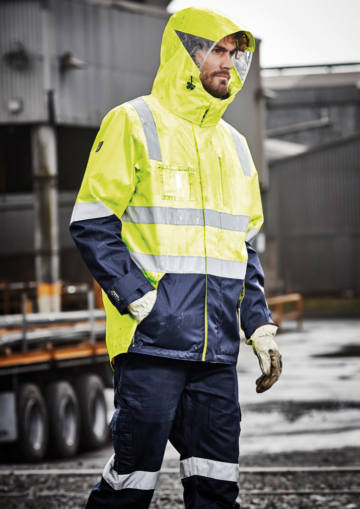 Mens Hi Vis 4 In 1 Waterproof Jacket in Yellow/Navy