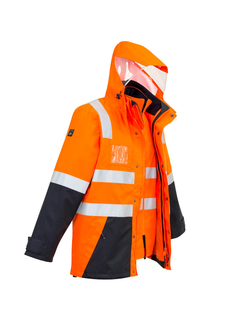 Mens Hi Vis 4 In 1 Waterproof Jacket in Orange/Navy