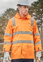 Unisex Hi Vis VIC Rail 4 In 1 Waterproof Jacket in Orange