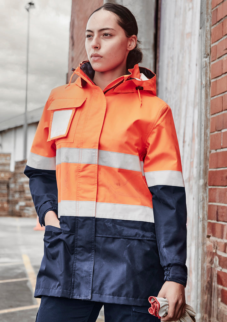 Womens Hi Vis Ultralite Waterproof Jacket in Orange/Navy