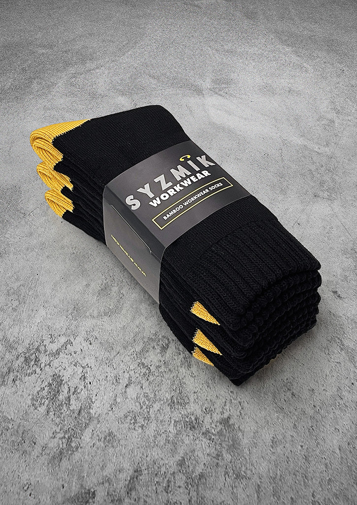 Bamboo Work Socks (3 Pack) in Black/Yellow