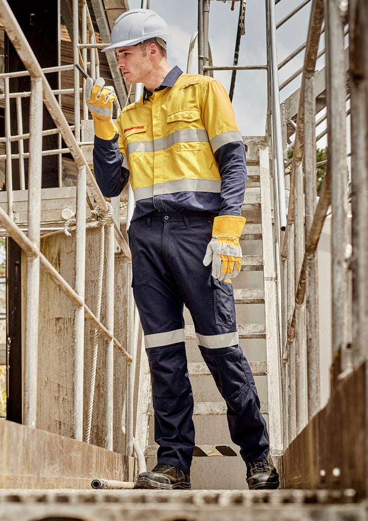 Mens Orange Flame Taped Cargo Pant (Regular) in Navy