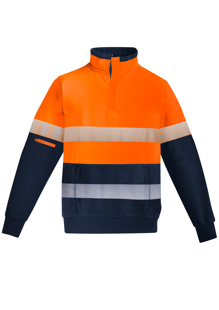 Mens Orange Flame Hi Vis 1/4 Zip Pullover - Hoop Taped in Orange/Navy