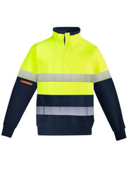 Mens Orange Flame Hi Vis 1/4 Zip Pullover - Hoop Taped in Yellow/Navy