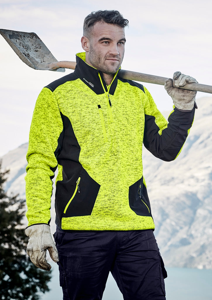 Unisex Streetworx Reinforced Knit 1/2 Zip Pullover in Fluoro Yellow