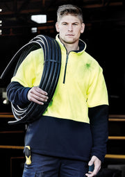 Unisex Hi Vis 1/2 Zip Polar Fleece Pullover in Yellow/Navy