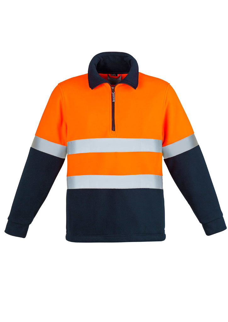 Unisex Hi Vis Polar Fleece Pullover - Hoop Taped in Orange/Navy
