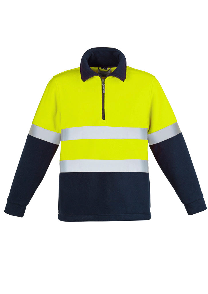 Unisex Hi Vis Polar Fleece Pullover - Hoop Taped in Yellow/Navy