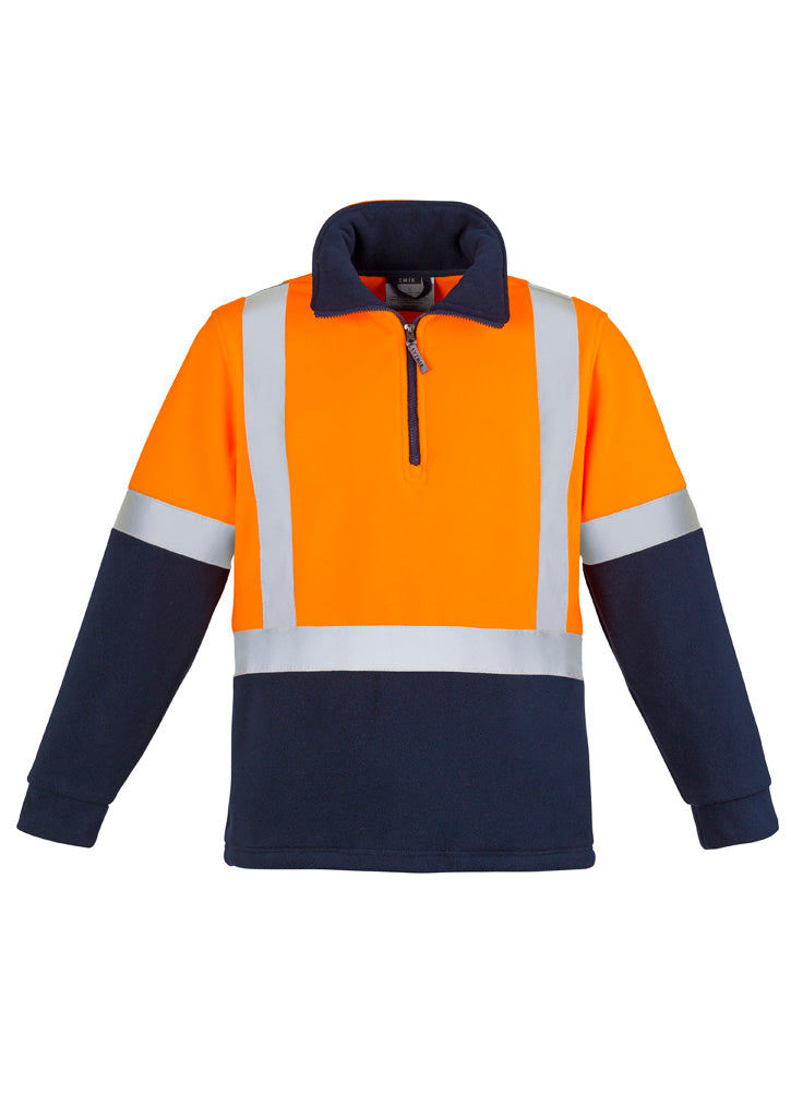 Unisex Hi Vis Polar Fleece Pullover - Shoulder Taped in Orange/Navy