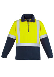 Unisex Hi Vis Polar Fleece Pullover - Shoulder Taped in Yellow/Navy