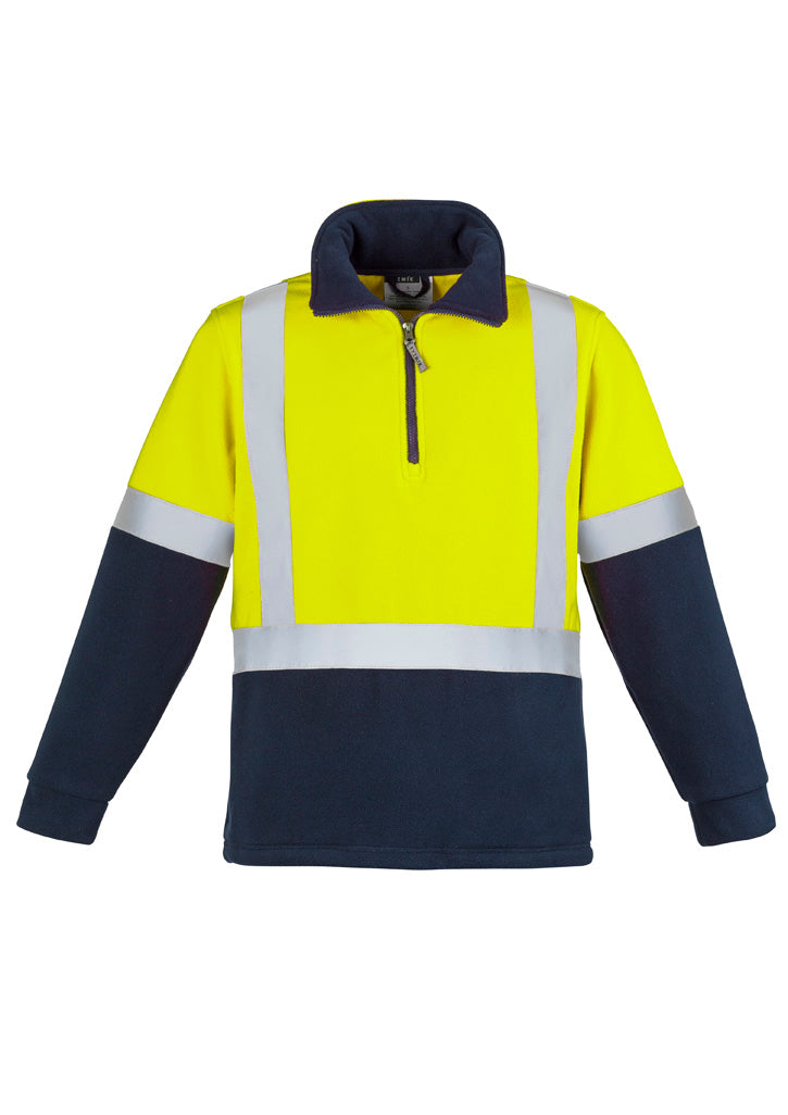 Unisex Hi Vis Polar Fleece Pullover - Shoulder Taped in Yellow/Navy