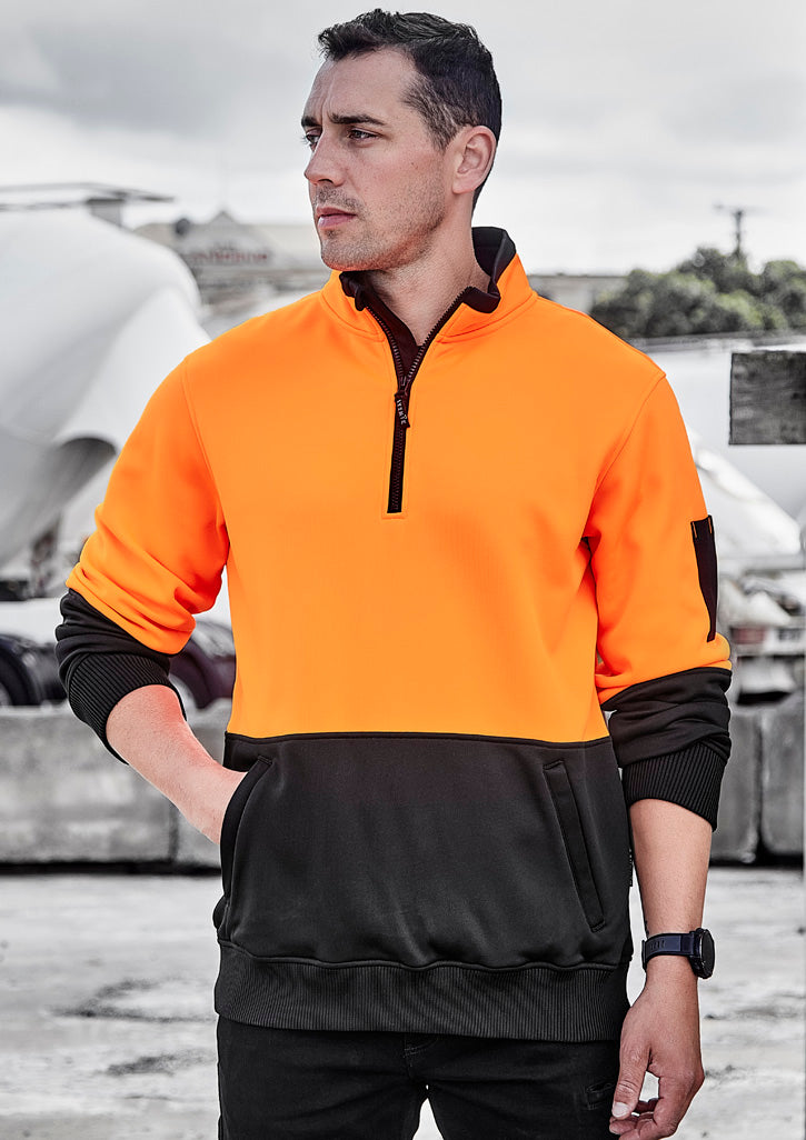 Unisex Hi Vis 1/2 Zip Pullover in Orange/Black