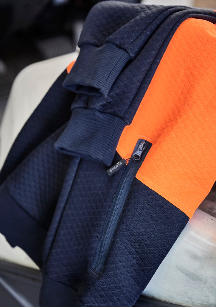 Unisex Hi Vis Textured Jacquard Hoodie in Orange/Navy