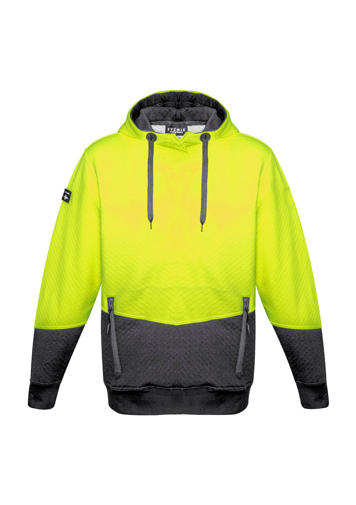 Unisex Hi Vis Textured Jacquard Hoodie in Yellow/Charcoal