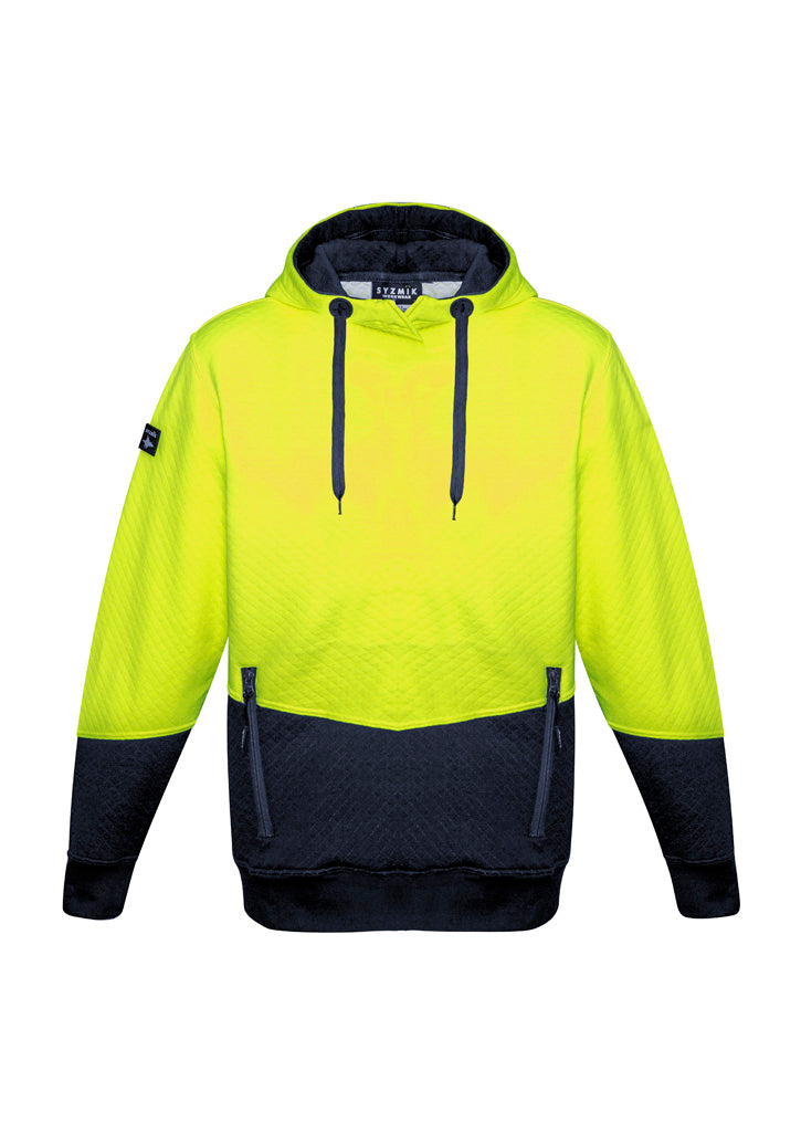 Unisex Hi Vis Textured Jacquard Hoodie in Yellow/Navy