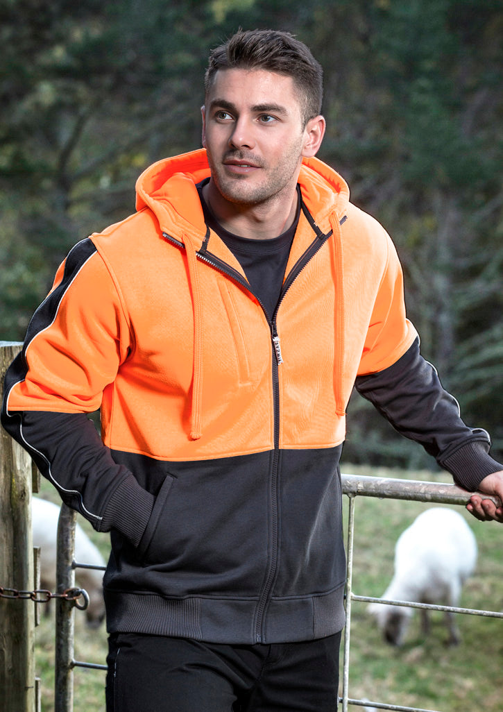 Unisex Hi Vis Full Zip Hoodie in Orange/Charcoal