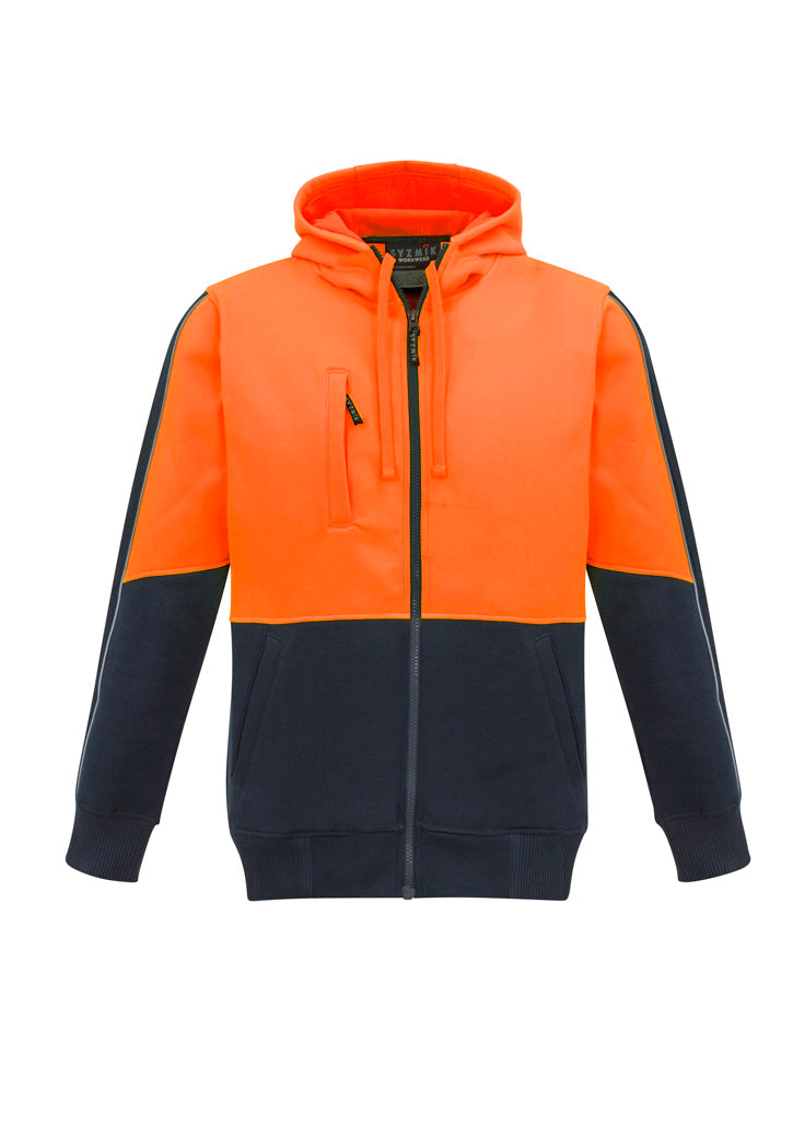 Unisex Hi Vis Full Zip Hoodie in Orange/Navy