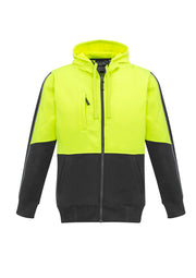 Unisex Hi Vis Full Zip Hoodie in Yellow/Charcoal