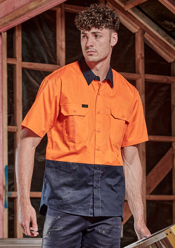 Mens Hi Vis Short Sleeve Shirt in Orange/Navy