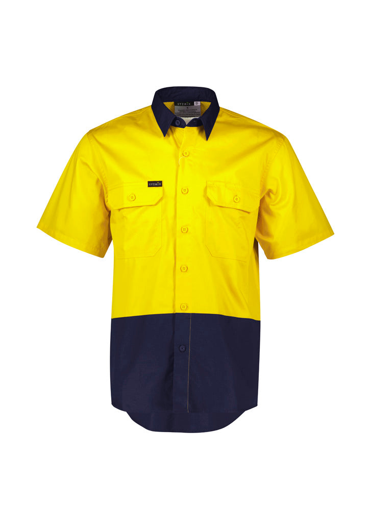 Mens Hi Vis Short Sleeve Shirt in Yellow/Navy