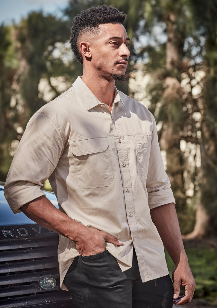 Mens Lightweight Tradie Long Sleeve Shirt in Sand