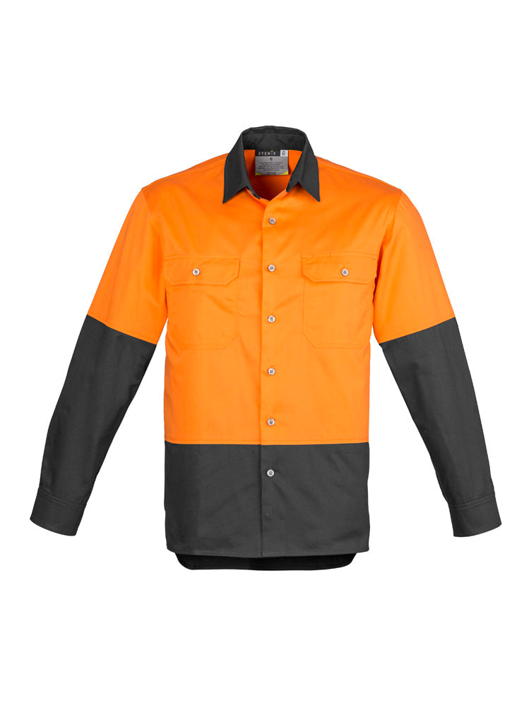 Mens Industrial Long Sleeve Shirt in Orange/Charcoal