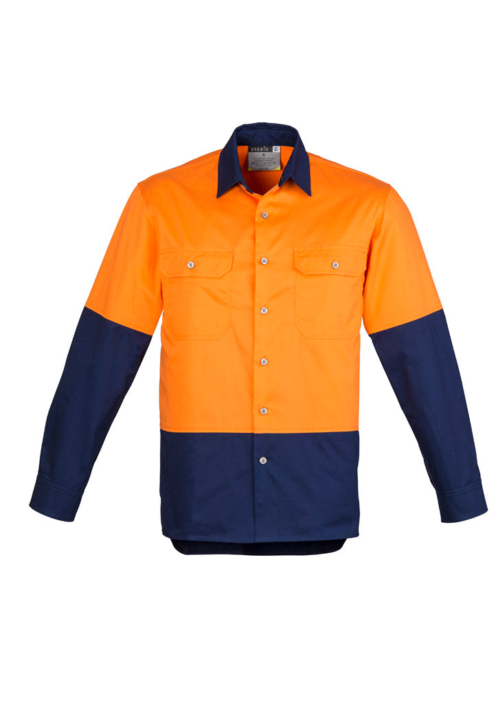 Mens Industrial Long Sleeve Shirt in Orange/Navy
