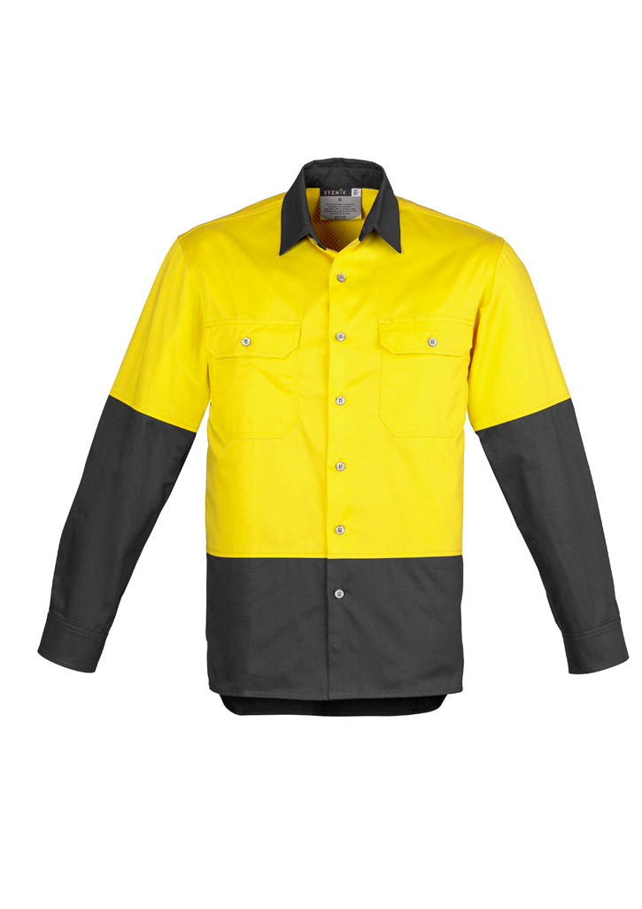 Mens Industrial Long Sleeve Shirt in Yellow/Charcoal