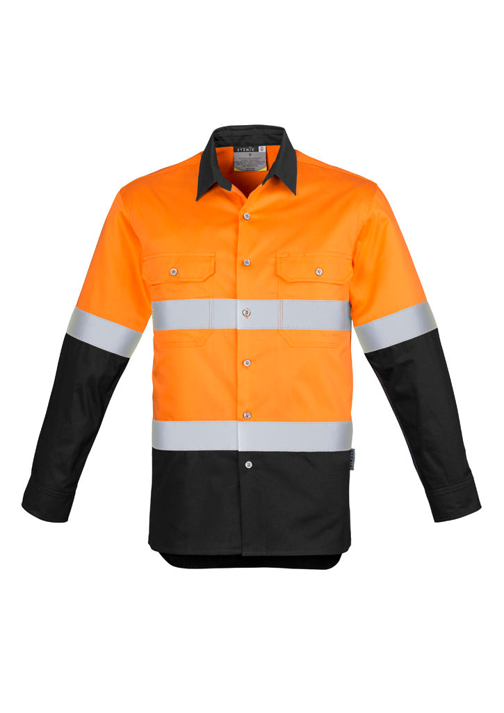 Mens Industrial Long Sleeve Shirt - Hoop Taped in Orange/Black