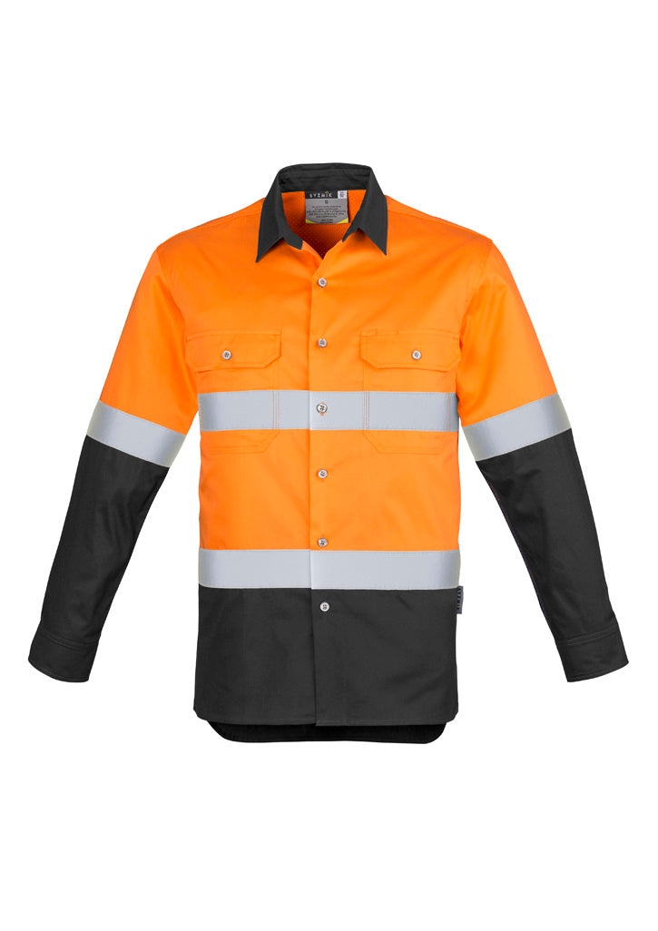 Mens Industrial Long Sleeve Shirt - Hoop Taped in Orange/Charcoal
