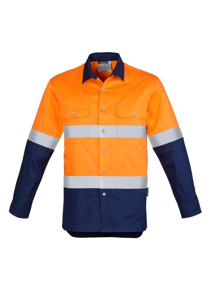 Mens Industrial Long Sleeve Shirt - Hoop Taped in Orange/Navy