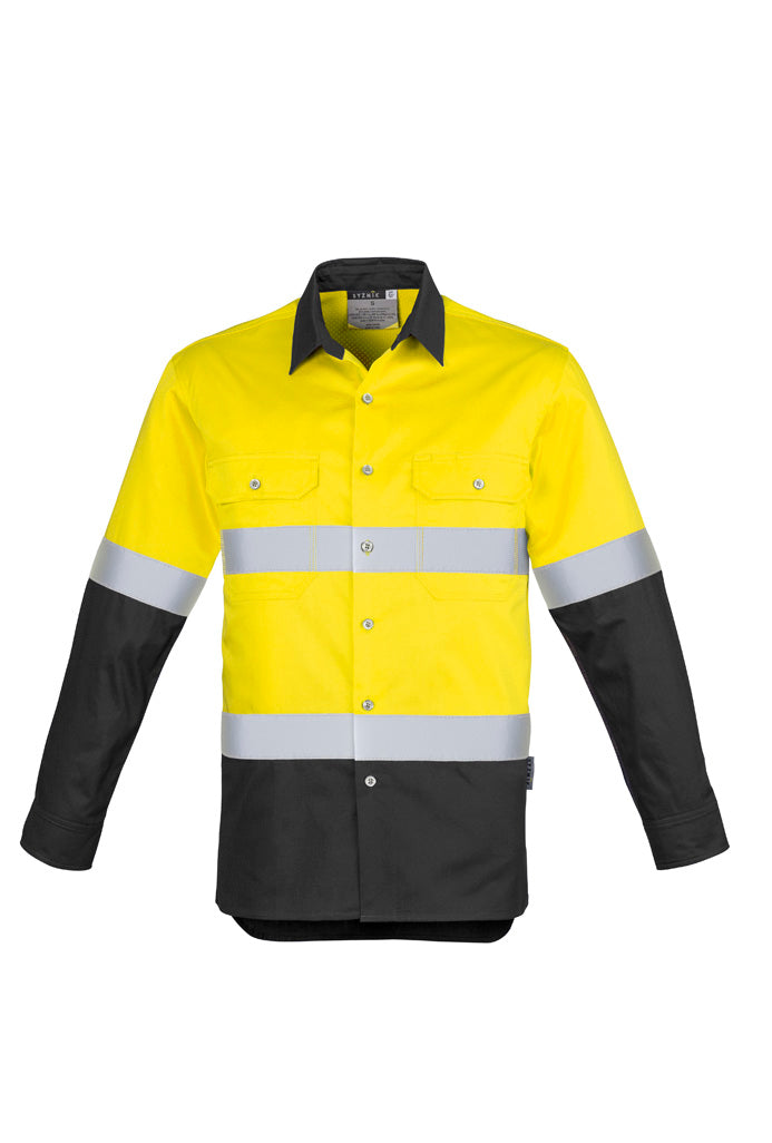 Mens Industrial Long Sleeve Shirt - Hoop Taped in Yellow/Charcoal
