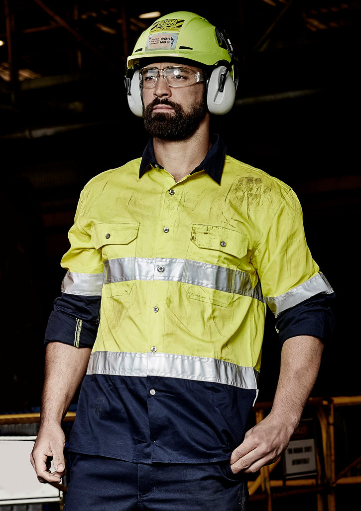Mens Industrial Long Sleeve Shirt - Hoop Taped in Yellow/Navy