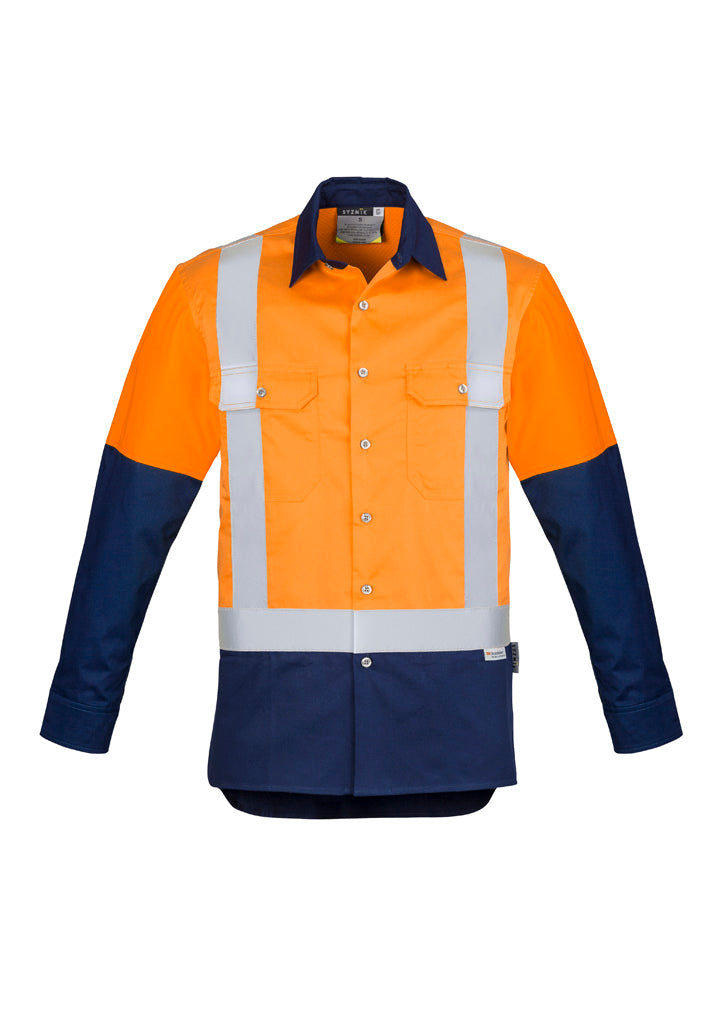Mens Industrial Long Sleeve Shirt - Shoulder Taped in Orange/Navy