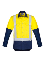 Mens Industrial Long Sleeve Shirt - Shoulder Taped in Yellow/Navy