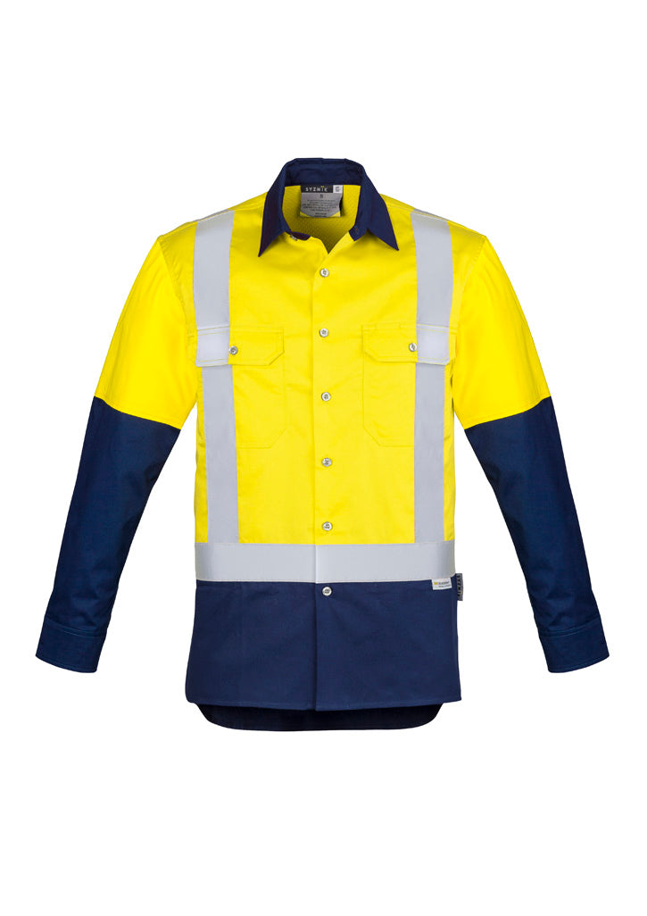Mens Industrial Long Sleeve Shirt - Shoulder Taped in Yellow/Navy