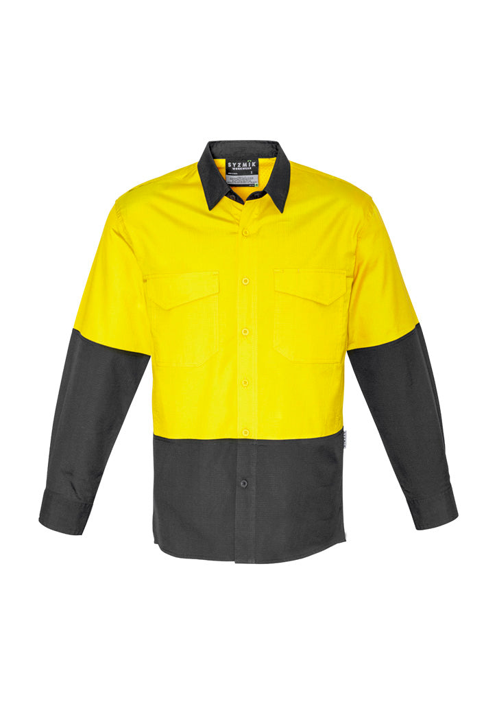 Mens Rugged Cooling Hi Vis Long Sleeve Shirt in Yellow/Charcoal