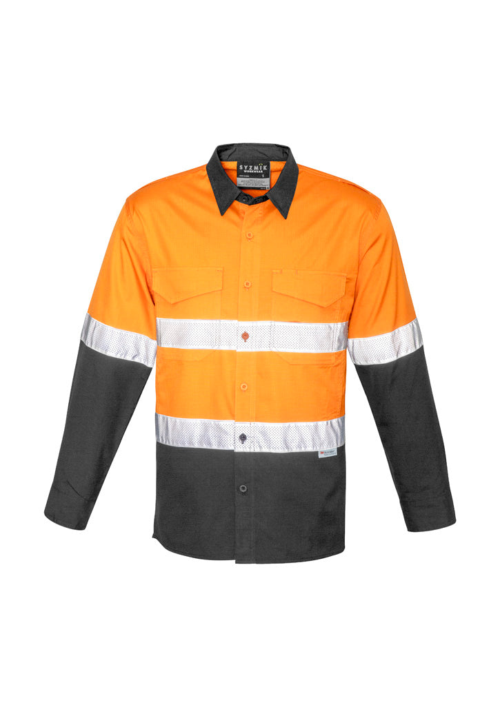 Mens Rugged Cooling Hi Vis Taped Long Sleeve Shirt in Orange/Charcoal